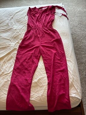 Women's Fuchsia Tie-Shoulder Wide-Leg Jumpsuit